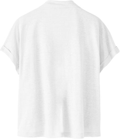 Sunborui Women's Summer Doubled Collar Blouses Wide Placket Button Shirts Turned Back Short Sleeve Tops in Kuwait