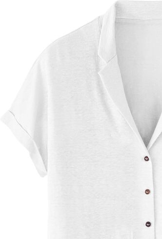 Sunborui Women's Summer Doubled Collar Blouses Wide Placket Button Shirts Turned Back Short Sleeve Tops in Kuwait