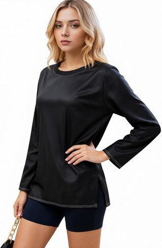 Womens Fall Fashion Long Sleeve Tops Casual Round Neck Shirts Loose Fit Print Tunic Tops for Leggings in Saudi Arabia