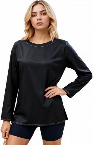 Womens Fall Fashion Long Sleeve Tops Casual Round Neck Shirts Loose Fit Print Tunic Tops for Leggings in Saudi Arabia