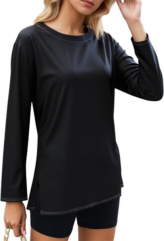 Womens Fall Fashion Long Sleeve Tops Casual Round Neck Shirts Loose Fit Print Tunic Tops for Leggings in Saudi Arabia