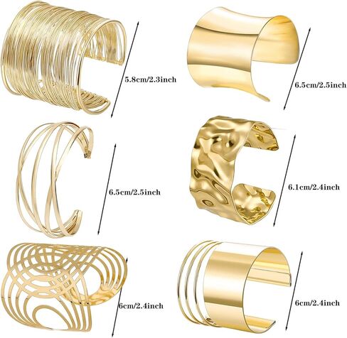 NEWITIN 6 Pieces Gold Chunky Cuff Bracelets for Women Open Wide Wire Bracelet Irregular Bangle Bracelets Thick Arm Cuff Statement Punk Bracelets for Women in Kuwait