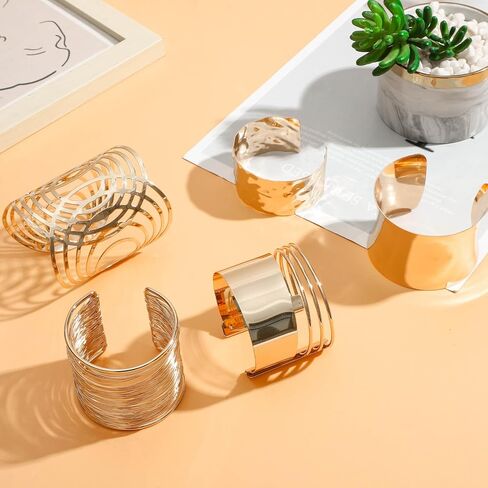 NEWITIN 6 Pieces Gold Chunky Cuff Bracelets for Women Open Wide Wire Bracelet Irregular Bangle Bracelets Thick Arm Cuff Statement Punk Bracelets for Women in Kuwait