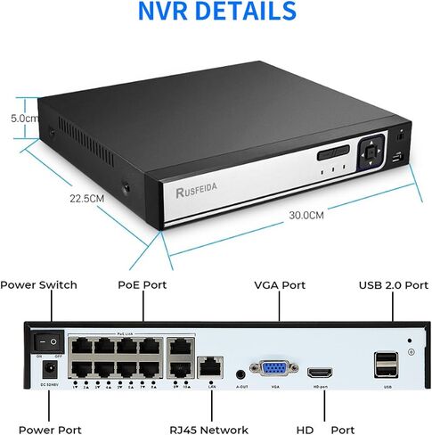 4K 6CH Network Video Recorder لنظام كاميرات الأمان ، دعم 4K/5MP/4MP/3MP/1080P POE IP Camera H.265+ POE NVR ، اكتشاف الوجه ، 24/7 تسجيل ، 6 Port Poe 10ch NVR (HDD غير متضمن) in Kuwait