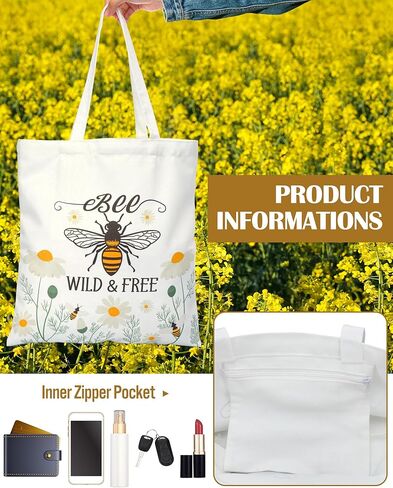 3 PCS BEE HOMEDES FOR Women Funny Beabe Canvas حقيبة مع حقيبة مكياج سحاب وجوارب in Saudi Arabia