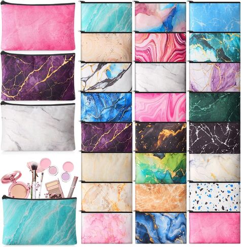 Meanplan 24 Pcs Marble Cosmetic Bags Marble Makeup Bags Toiletry Pouch with Zipper Travel Cosmetic Organizer for Women and Girls 24 Styles in Kuwait