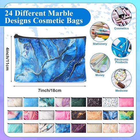 Meanplan 24 Pcs Marble Cosmetic Bags Marble Makeup Bags Toiletry Pouch with Zipper Travel Cosmetic Organizer for Women and Girls 24 Styles in Kuwait