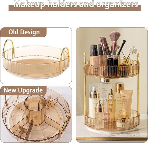 Rotating Makeup Organizer for Vanity, High-Capacity Skincare Clear Make Up Storage Perfume Organizers Cosmetic Dresser Organizer Countertop 360 Spinning (Gold, New-2 Tier) in Saudi Arabia
