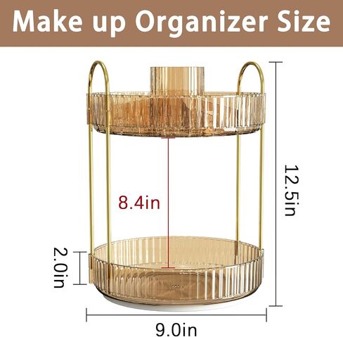 Rotating Makeup Organizer for Vanity, High-Capacity Skincare Clear Make Up Storage Perfume Organizers Cosmetic Dresser Organizer Countertop 360 Spinning (Gold, New-2 Tier) in Saudi Arabia