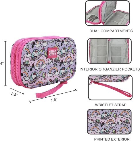 Hello Kitty Flying Saucer Print 4" Pink & Purple Tech Cable Organizer Travel Case in Saudi Arabia