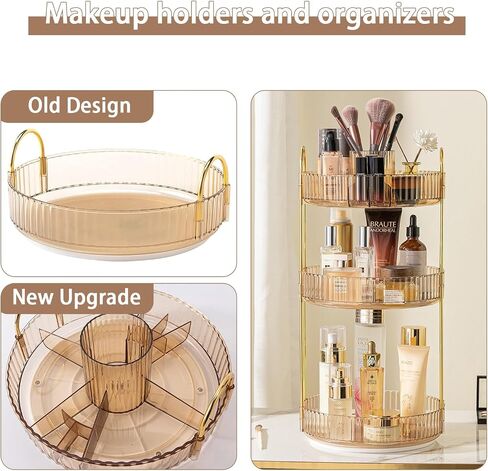 Rotating Makeup Organizer for Vanity, High-Capacity Skincare Clear Make Up Storage Perfume Organizers Cosmetic Dresser Organizer Countertop 360 Spinning (Gold, New-2 Tier) in Saudi Arabia