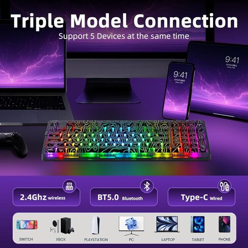 ZORNHER ZH980 Wireless Mechanical Gaming Keyboard,95% Black Custom Creamy Keyboard with Number Pad,Shine Through IMD PBT Keycaps,Pre-lubed Linear Switches,Hot-Swappable,RGB Backlit,2.4GHz/USB-C/BT5.0 in Kuwait