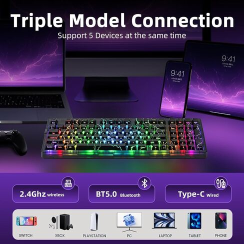 Zornher ZH980 لوحة مفاتيح الألعاب الميكانيكية اللاسلكية ، لوحة مفاتيح كريمية مخصصة بنسبة 95 ٪ مع لوحة أرقام ، تتألق من خلال مفاتيح IMD PBT ، المفاتيح الخطية المسبقة مسبقًا ، قابلة للتكوين الساخنة ، خلفية RGB ، 2.4 جيجا هرتز/USB-C/BT5.0 in Saudi Arabia