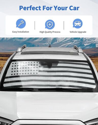 Windshield Sun Shade for Toyota 4Runner 2010-2023, DSWSQ Foldable Upgraded Heat Insulation Front Window Cover, Window Sunshade Front Window Sunscreen UV Shield for 4Runner, US Flag in Kuwait
