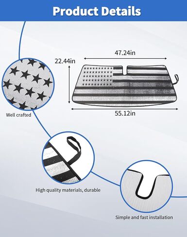 Windshield Sun Shade for Toyota 4Runner 2010-2023, DSWSQ Foldable Upgraded Heat Insulation Front Window Cover, Window Sunshade Front Window Sunscreen UV Shield for 4Runner, US Flag in Kuwait