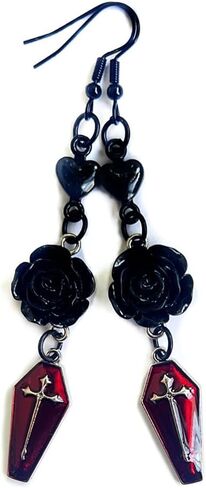 Gothic Dark Rose Flowers Drop Earrings for Women Cross Dangle Punk Style Rose Flower Earrings Halloween Goth Jewelry in Saudi Arabia