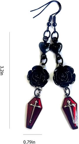 Gothic Dark Rose Flowers Drop Earrings for Women Cross Dangle Punk Style Rose Flower Earrings Halloween Goth Jewelry in Saudi Arabia