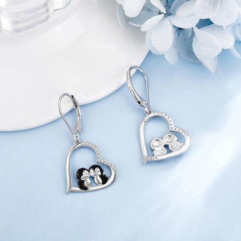 YAFEINI Penguin Earrings 925 Sterling Silver Dangle Drop Penguin Earrings for Penguin Lovers Leverback Earrings Animal Jewelry for Women Friend Wife Christmas Gifts in Saudi Arabia