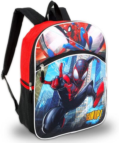 Spiderman Backpack Set - 5 Pc Bundle with 16" Spidey Bag, Water Bottle, Stickers, and More | Miles Morales Marvel Spiderverse School Supplies for Kids in Saudi Arabia