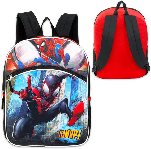Spiderman Backpack Set - 5 Pc Bundle with 16" Spidey Bag, Water Bottle, Stickers, and More | Miles Morales Marvel Spiderverse School Supplies for Kids in Saudi Arabia