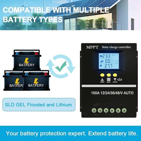 100A MPPT وحدة تحكم الطاقة الشمسية ، 12V 24V 36V 48V Auto ، منافذ شحن USB ، شاشة LCD الخلفية ، البطارية ، وحدة تحكم مشحونة بالطاقة الشمسية لنظام الكهروضوئية ، منظم الألواح الشمسية in Saudi Arabia