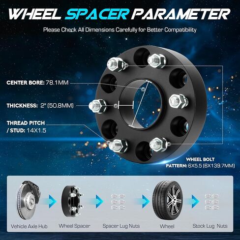 2 "(50.8mm) 6x5.5 فواصل العجلة Hubcentric 14x1.5 ترصيع Fits 1999-2022 Silverado 1500 ، 2007-2022 GMC Sierra 1500 ، 78.1mm Bore Bore 6x139.7mm 6 Lug Rim Adapters لعام 2003-2014 Savana Express 1500 ، 4pcs in Saudi Arabia