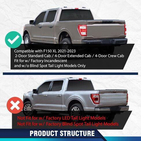 Pit66 Light Light Assembly مصباح الفرامل اليسرى جانب السائق مع بقعة عمياء متوافقة مع Ford F150 XL 2021-2023 (كابينة قياسية 2 أبواب | كابينة مدتها 4 أبواب | in Saudi Arabia