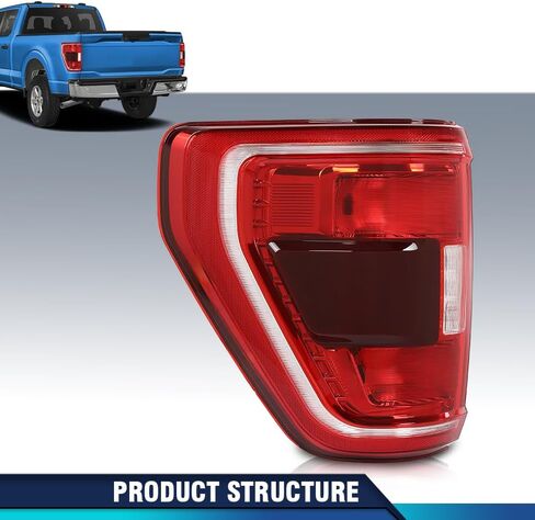PIT66 Tail Light Assembly Brake Lamp Left Driver Side w/o Blind Spot Compatible with Ford F150 XL 2021-2023 (2-Door Standard Cab | 4-Door Extended Cab | 4-Door Crew Cab) Red in Saudi Arabia