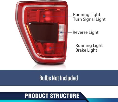 PIT66 Tail Light Assembly Brake Lamp Left Driver Side w/o Blind Spot Compatible with Ford F150 XL 2021-2023 (2-Door Standard Cab | 4-Door Extended Cab | 4-Door Crew Cab) Red in Saudi Arabia