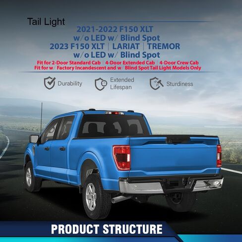 PIT66 Tail Light Assembly Brake Lamp Left Driver Side w/o Blind Spot Compatible with Ford F150 XL 2021-2023 (2-Door Standard Cab | 4-Door Extended Cab | 4-Door Crew Cab) Red in Saudi Arabia