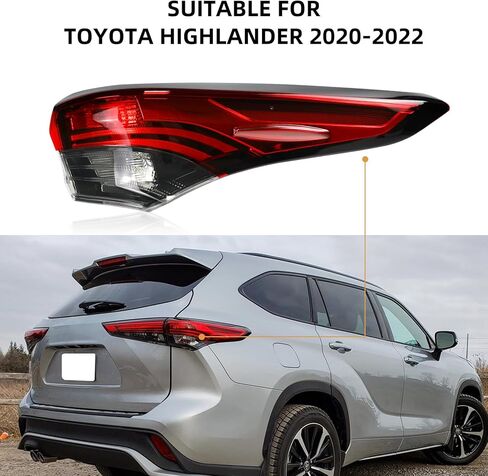 Outer Tail Light Assembly Compatible with 2020 2021 2022 Toyota Highlander Rear Lamp Brake Taillights Replacement Bulbs not Included (Right Passenger Side) in Kuwait