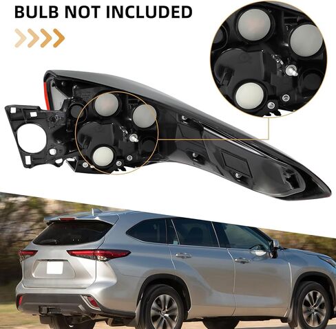 Outer Tail Light Assembly Compatible with 2020 2021 2022 Toyota Highlander Rear Lamp Brake Taillights Replacement Bulbs not Included (Right Passenger Side) in Kuwait