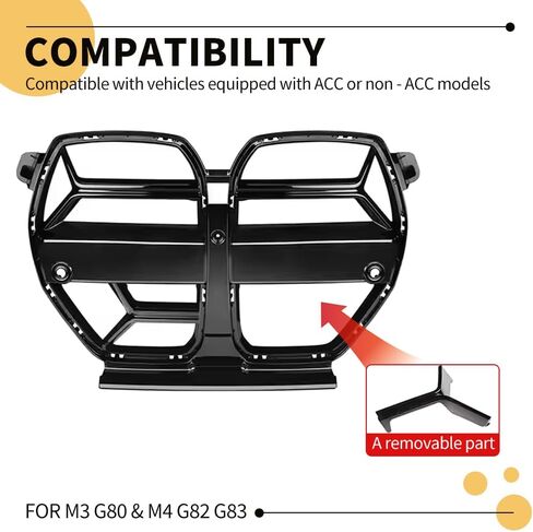 شبكة أمامية علوية بديلة من MAXDOM مناسبة لسيارات BMW (2014-2020) 4 Series F32 F33 F36 (2015-2019) F80 M3 F82 M4 - شبكة ABS ذات شرائح مزدوجة باللون الأسود اللامع in Kuwait