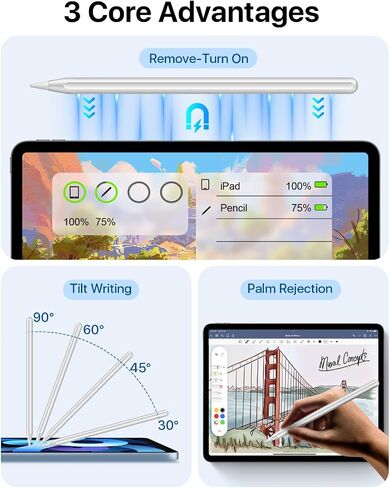 Digital Stylus Pen for iPad, Wireless Fast Charging, Compatible with iPad Pro 11/12.9, Air 4/5, Mini 6, White in Saudi Arabia