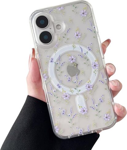 Ztofera for iPhone 13/14 حالة مغناطيسية متوافقة مع Magsafe ، تصميم نمط الأزهار الجمالي اللطيف للنساء الفتاة ، غطاء الهاتف الصلب المضاد للدوار لـ iPhone 13/14-Big White Flower in Kuwait