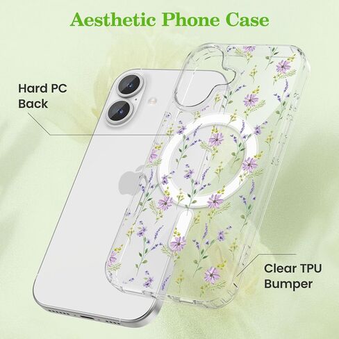 Ztofera for iPhone 13/14 حالة مغناطيسية متوافقة مع Magsafe ، تصميم نمط الأزهار الجمالي اللطيف للنساء الفتاة ، غطاء الهاتف الصلب المضاد للدوار لـ iPhone 13/14-Big White Flower in Kuwait