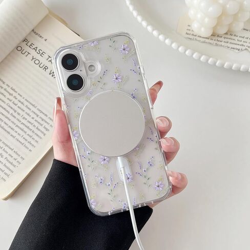 Ztofera for iPhone 13/14 حالة مغناطيسية متوافقة مع Magsafe ، تصميم نمط الأزهار الجمالي اللطيف للنساء الفتاة ، غطاء الهاتف الصلب المضاد للدوار لـ iPhone 13/14-Big White Flower in Kuwait