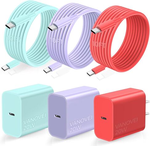 Compatible with iPhone 16 15 Charger Fast Charging,2 Pack 20W Type C Charger Fast Charging Block with 10FT USB C to USB C Cord Compatible with iPhone 16/16 Pro/Plus/15/15 Pro/Pro Max,Pad,Android in Kuwait