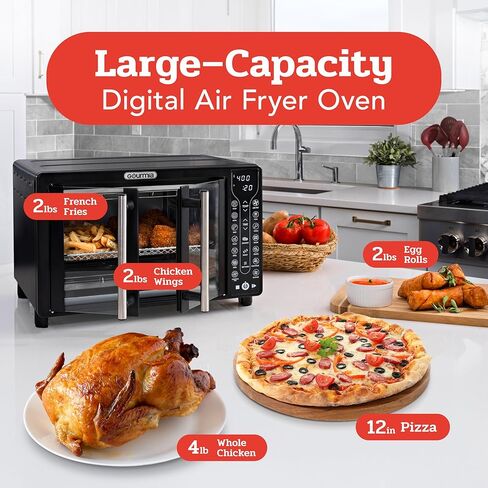 Gourmia GTF7655 17-in-1 Multi-function, Digital, French Door, Stainless Steel 6-Slice Air Fryer Oven in Kuwait