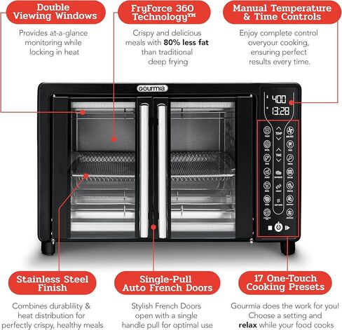 Gourmia GTF7655 17-in-1 Multi-function, Digital, French Door, Stainless Steel 6-Slice Air Fryer Oven in Kuwait