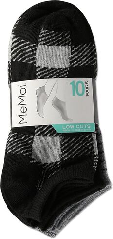 MeMoi Women's 10 Pair Pack Buffalo Check Low Cut Socks in Saudi Arabia