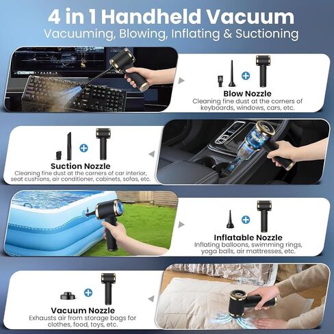 Electric Compressed Air Duster, Powerful 4-in-1 Cordless Air Duster, Mini Air Blower with 4000mAh, Portable Rechargeable Wireless Vacuum Cleaner for Car, Computer, Keyboard in Saudi Arabia