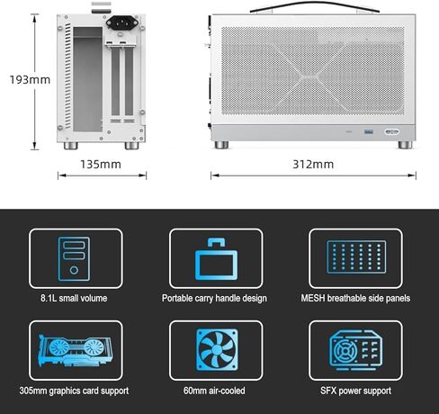 S300 MINI -ITX Portable LAN Gaming PC CASE: COMPACT Aluminium - USB 3.0 - Type -C - متوافق مع: SFX PSU - MINI ITX MOBO - حتى 300 مم بطاقة رسومات | بما في ذلك كابل RISER PCIE Gen4 in Kuwait