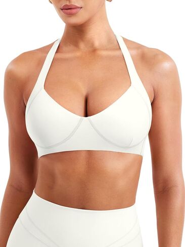 YEOREO Women Halter Sports Bra Light Support V Neck Padded Strappy Open Back Workout Gym Tops in Saudi Arabia