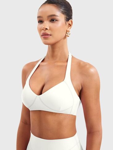 YEOREO Women Halter Sports Bra Light Support V Neck Padded Strappy Open Back Workout Gym Tops in Saudi Arabia