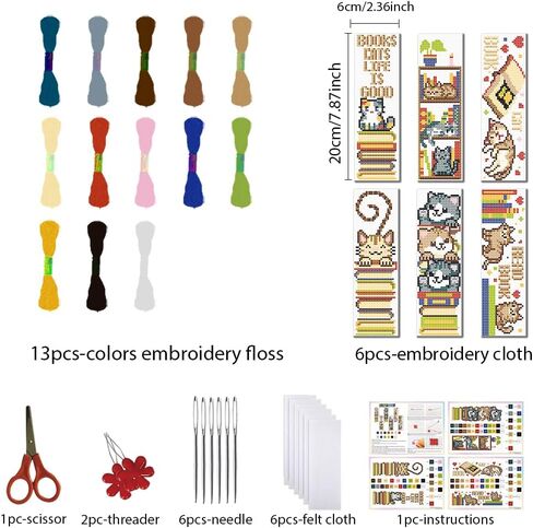 FreeBloss 6 Set Cross Stitch Lockmark Cross Cross Kit مع طقم تطريز للمناظر الطبيعية والقطط مع تعليمات مرجعية مرجعية للهدية الكبار 8'x2.4 '' ' in Kuwait