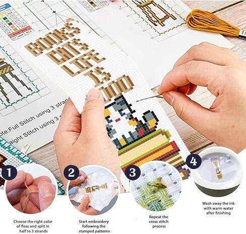 FreeBloss 6 Set Cross Stitch Lockmark Cross Cross Kit مع طقم تطريز للمناظر الطبيعية والقطط مع تعليمات مرجعية مرجعية للهدية الكبار 8'x2.4 '' ' in Kuwait