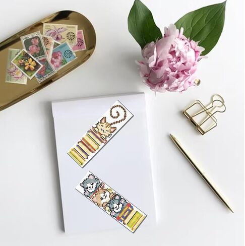 FreeBloss 6 Set Cross Stitch Lockmark Cross Cross Kit مع طقم تطريز للمناظر الطبيعية والقطط مع تعليمات مرجعية مرجعية للهدية الكبار 8'x2.4 '' ' in Kuwait