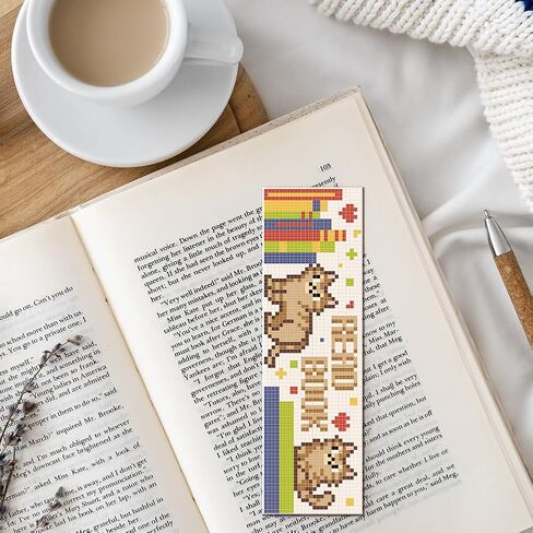 FreeBloss 6 Set Cross Stitch Lockmark Cross Cross Kit مع طقم تطريز للمناظر الطبيعية والقطط مع تعليمات مرجعية مرجعية للهدية الكبار 8'x2.4 '' ' in Kuwait