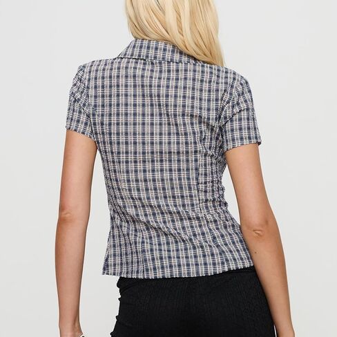 MXIQQPLTKY Y2K FIRY PLAID BLAND أسفل T ROMTS WONIST SLEEVE V الرقبة قمصان الجمالية الجمالية in Kuwait
